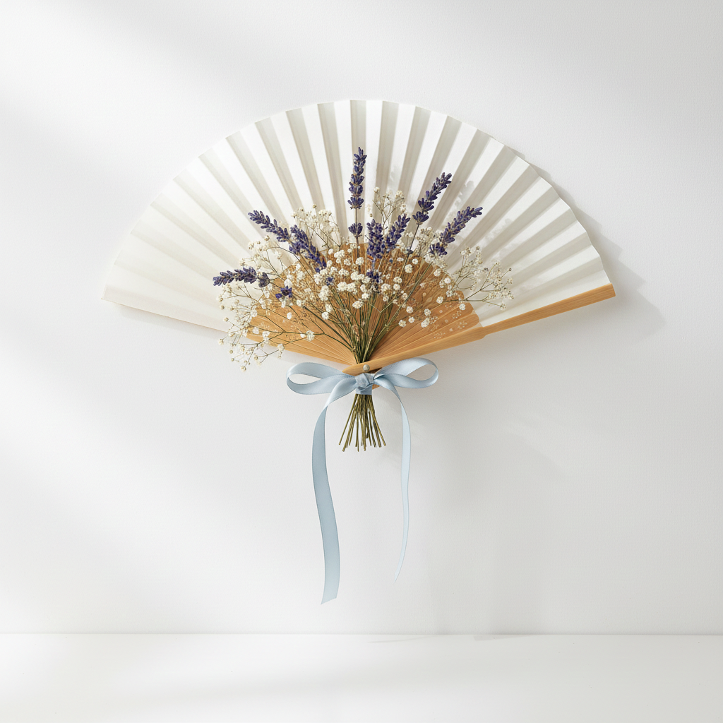 Dekorace z papírového vějíře a sušených květin